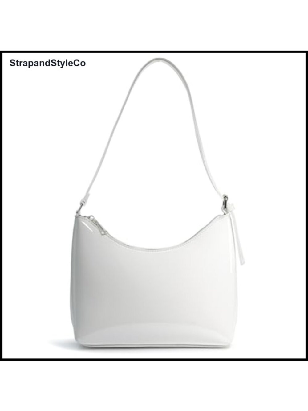 Faux Patent Leather Shoulder Bag Zipper Closure Adjustable Strap Women Purse
